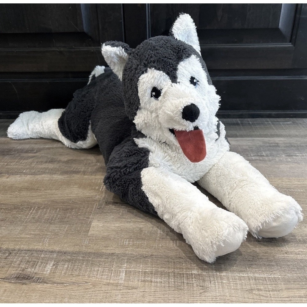 Ikea  22" Siberian Husky Plush LIVLIG  Dog Large Gray White Embroidered Eyes